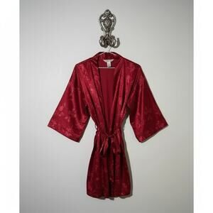 Private Luxuries Red Satin Floral Kimono Robe Belted Size M